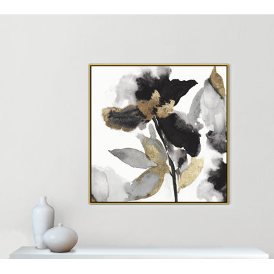 Black Petals Gold Leaves II Print by Asia Jensen
