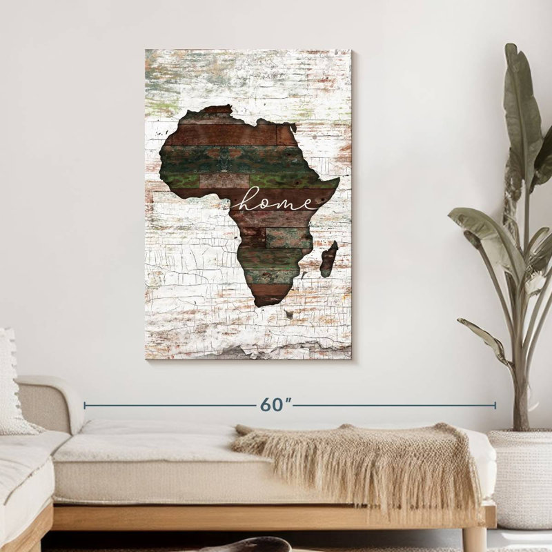 Home Home Carte du Continent africain en bois sur toile, H 45 po x l 30 po x P 1,25 po