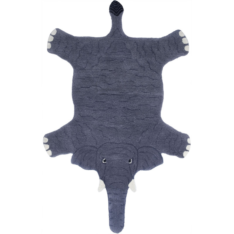 Tapis en velours brodé éléphant Asana, Bleu