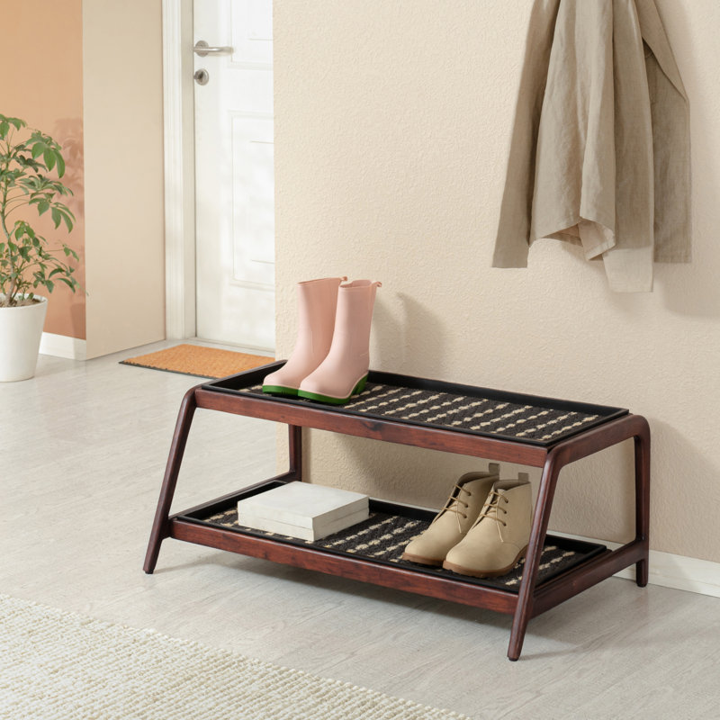 Support à bottes en bois massif de qualité supérieure avec tapis en fibre de coco naturelle - Rangement pour chaussures