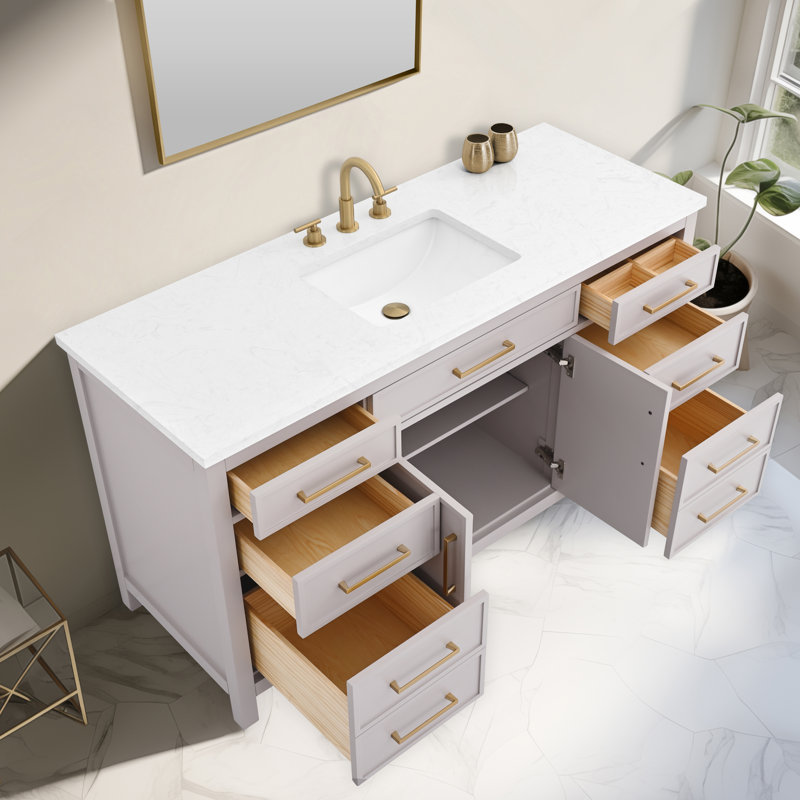Wenniah 60" Single Vanity, Taupe/Brushed Bronze