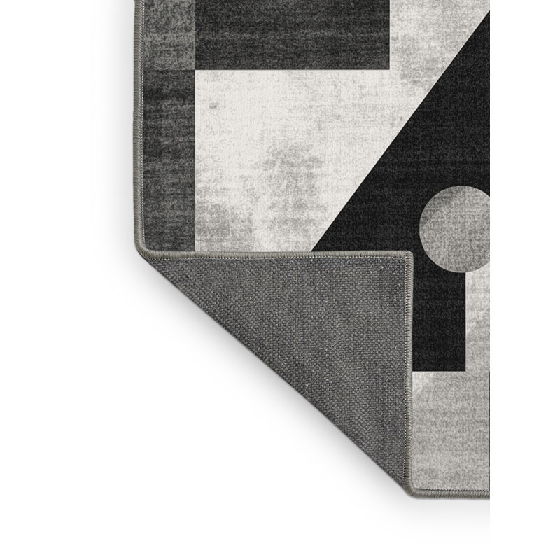 Tapis à motif géométrique doux et moelleux de style moderne et contemporain en gris - reliure grise, Carré 6 pi