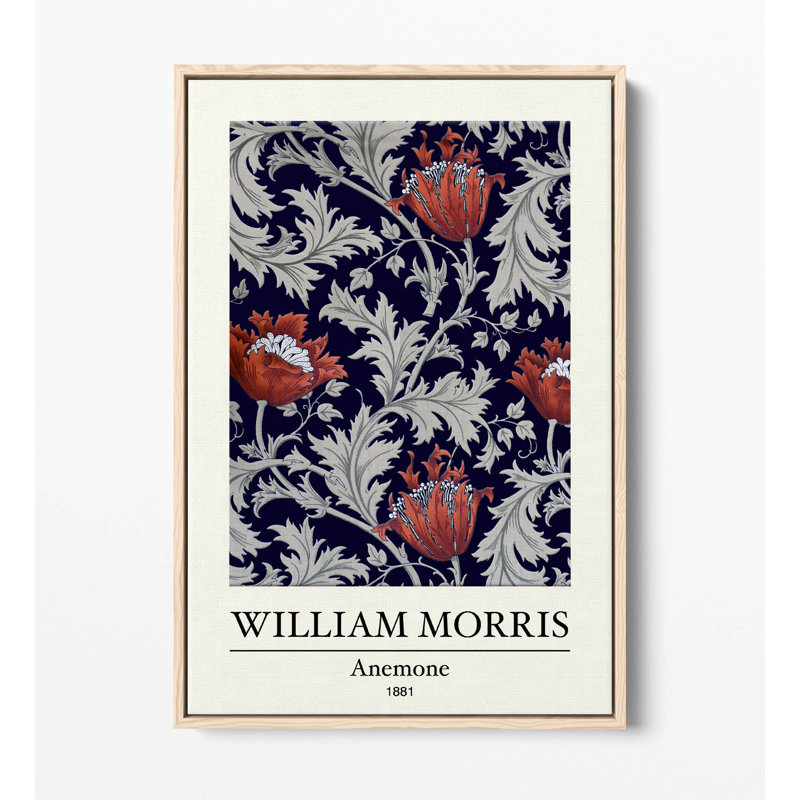 William Morris- Anemone Canvas Floater Frame Print Picture Art - Light Oak Frame, 91.44cm H x 60.96cm W