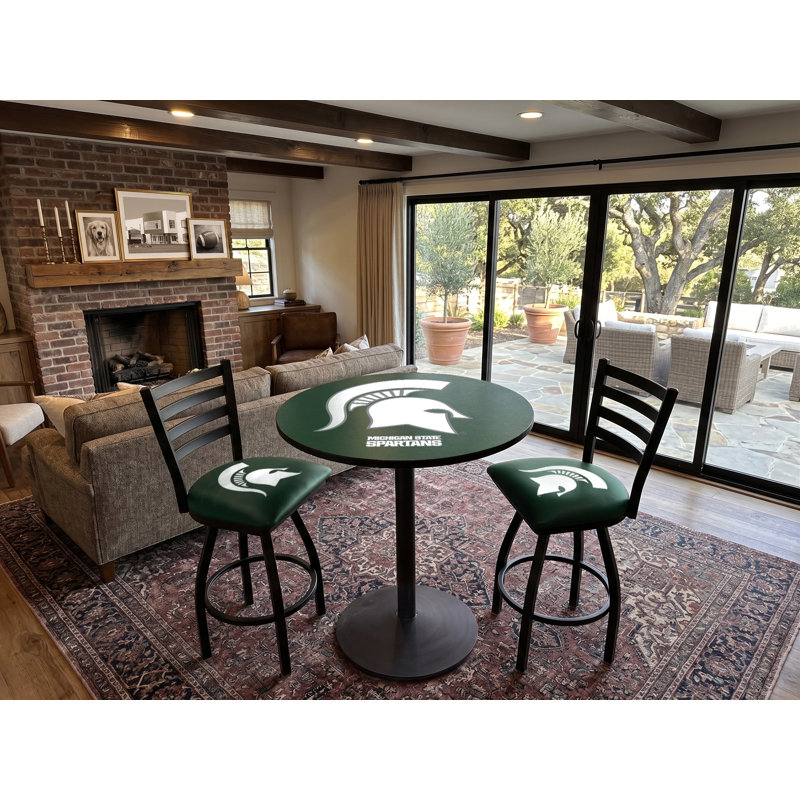 Round with Steel Base Dining Table, Michigan State University, Black Wrinkle