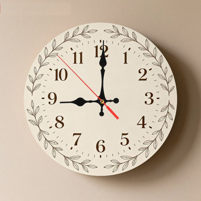 10" Round Wooden Wall Clock, Silent Quartz Movement, UV-Printed Design, Battery Operated