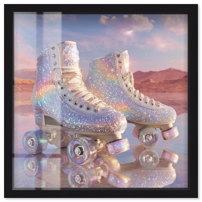 «Sparkling Roller Skates Fashion Art Shadowbox Print» par Art Remedy, H 21 po x l 21 po, Noir