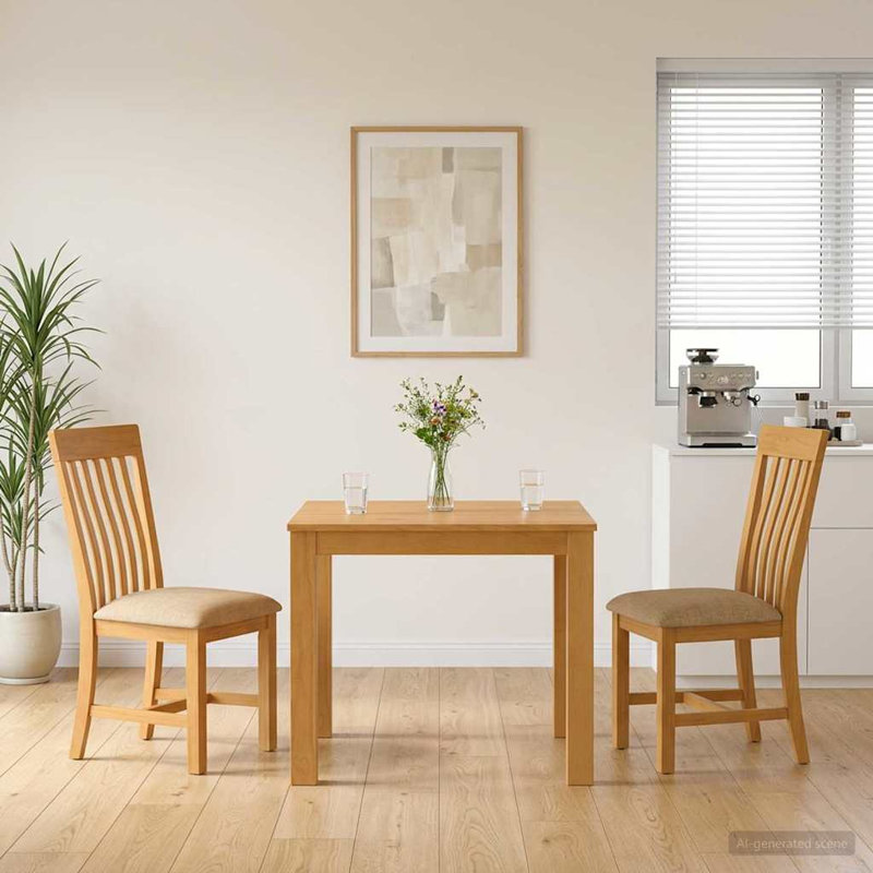 2 -Person Oak Solid Wood Dining Set, Beige, Beige, Beige, Beige