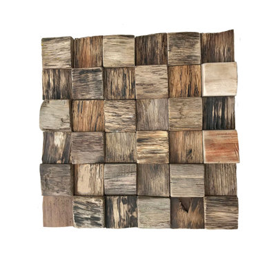 Carreau de mosaïque murale en bois récupéré l 11 7/8 po x H 11 7/8 po x P 1/2 po, finition naturelle (paquet de 11)