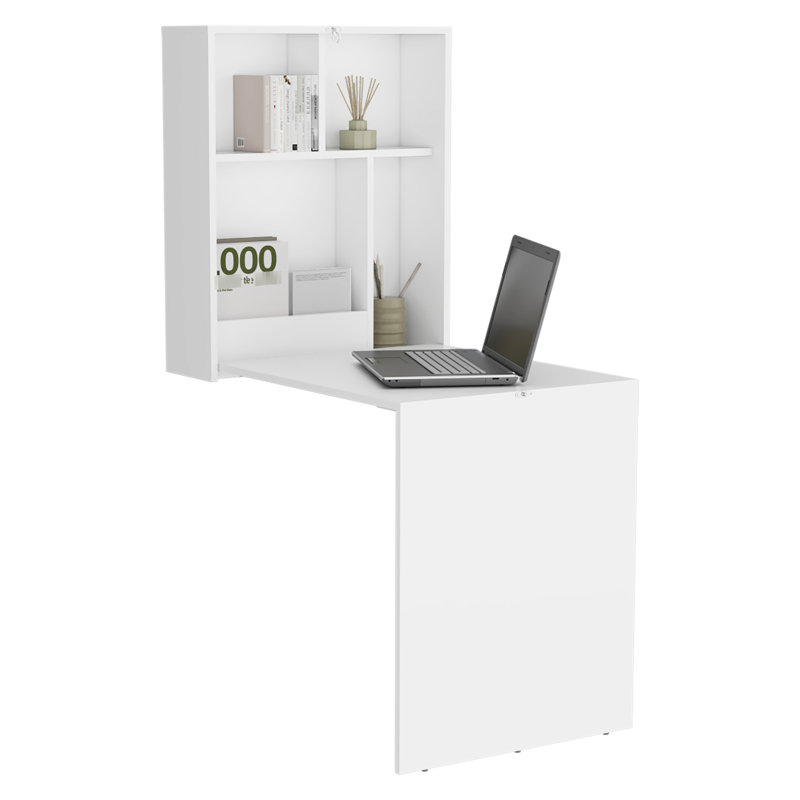 Bureau pliable de 40,43 lb avec 4 tablettes, 33 po x 23 po, économiseur d'espace pour le bureau, table rectangulaire blanche moderne de 33,42 po de profondeur x 23,78 po de largeur