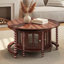 Table basse gigogne ronde de 31,5 po de diamètre, portes en verre à motif rétro, pieds en forme de bambou