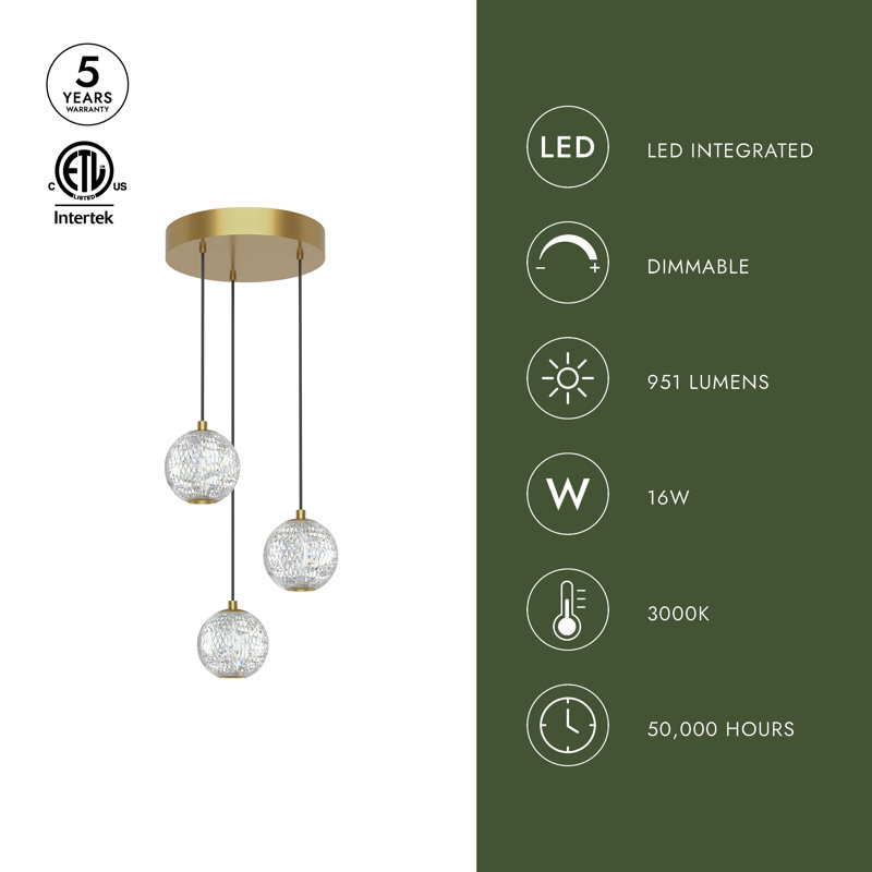 Marni 3 - Light LED Pendant, Polished Nickel