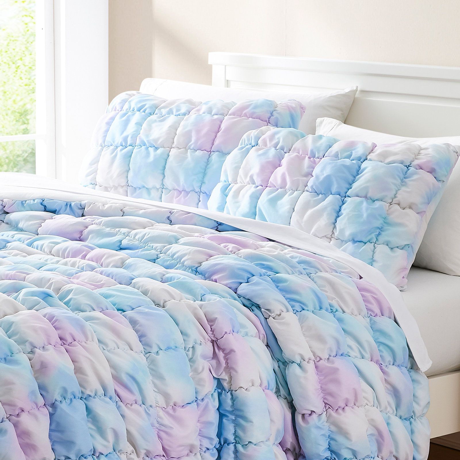 Lush Decor Puff Comforter Set, Queen Comforter + 2 Standard Shams, Rainbow