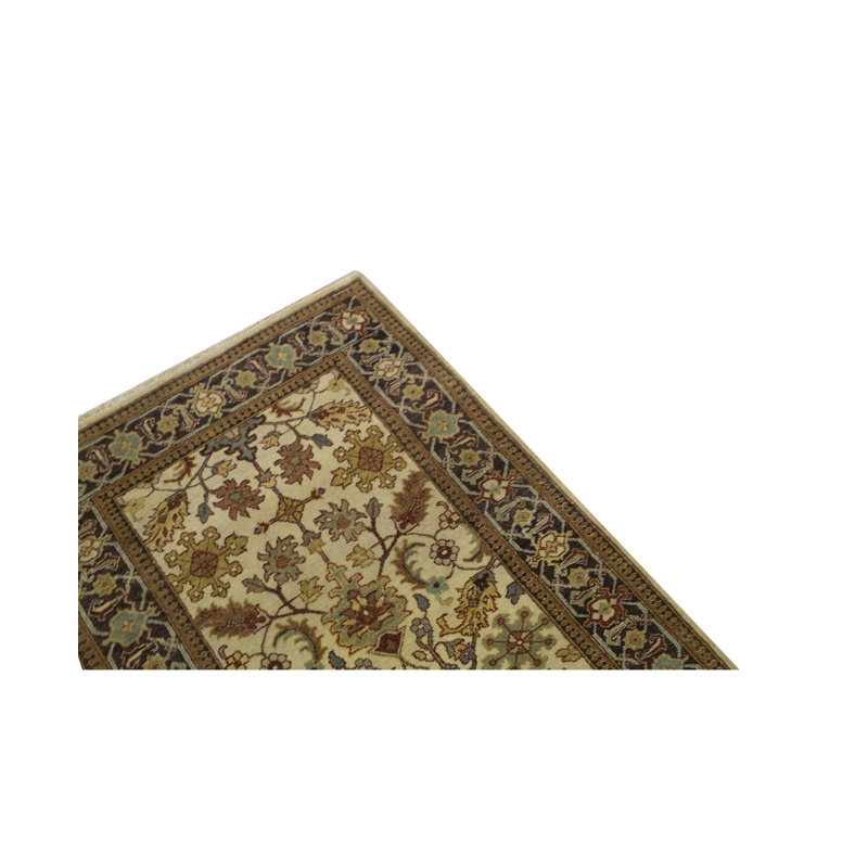 Tapis ivoire et noir noué à la main de haute qualité