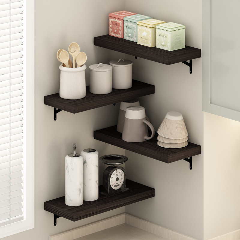 Beyhan 4 Piece Bracket Shelf, 4.19cm H x 57cm W x 23.8cm D, Tobacco Oak
