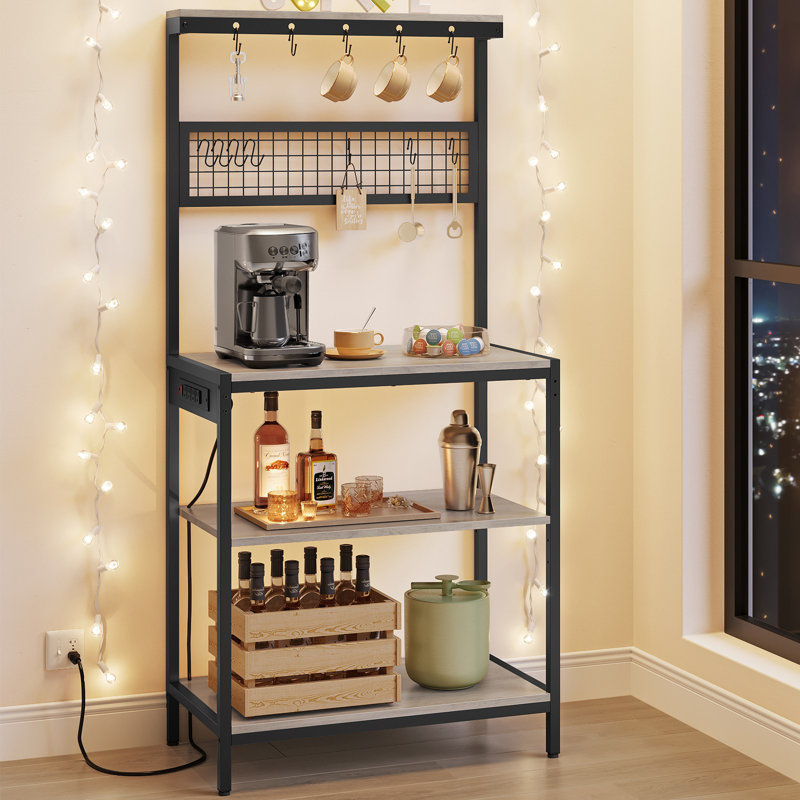31.5 Inches Coffee Bar Stand With Adjustable Storage Shelf, Gray/Black