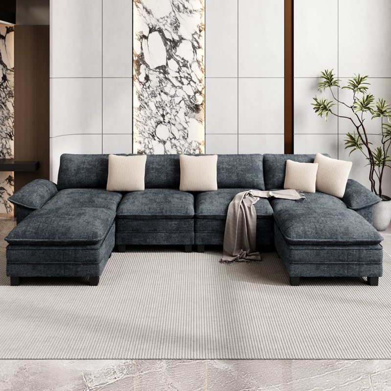 Canapé modulaire de 158 po avec 2 repose-pieds, siège surdimensionné en U profond avec accoudoirs larges amovibles