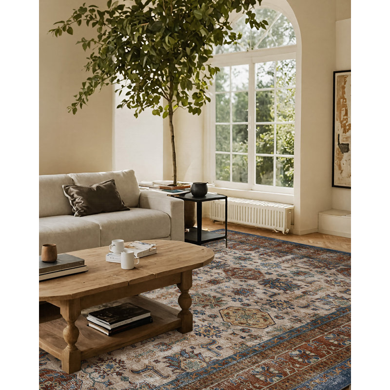 Machine Washable Oriental Red/Blue/Brown/Beige Area Rug, Rectangle 8' x 12'