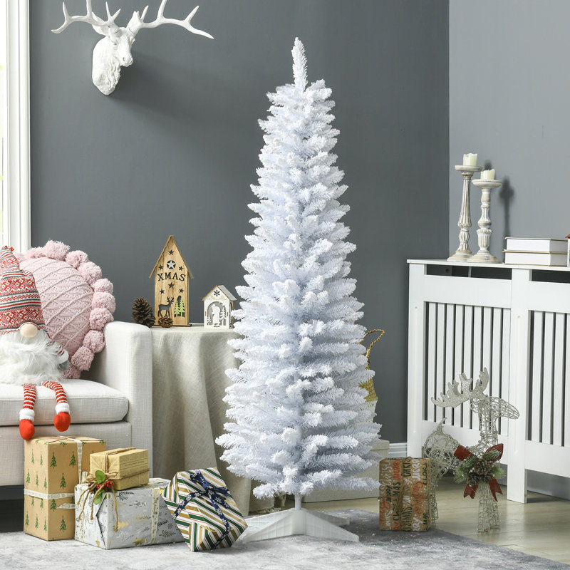  Arbre de Noël neige enneigé, arbre de Noël mince avec branches réalistes et base en plastique pour la décoration intérieure