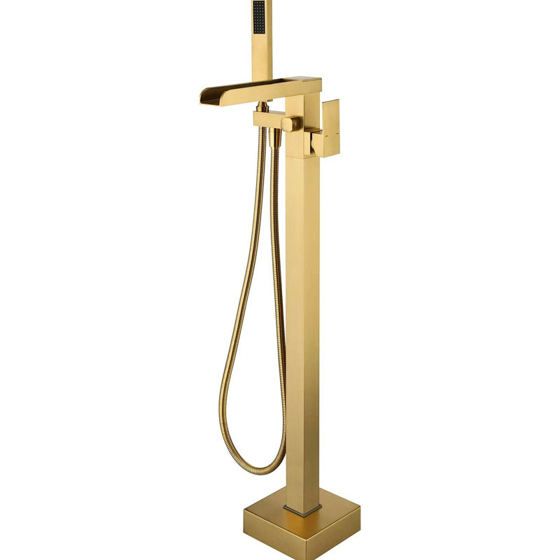 Robinet de salle de bain pour salle de bain - Bec de douche en or brossé avec douche à main et résistance à la corrosion, or, poignées levier et main fonctionnelle
