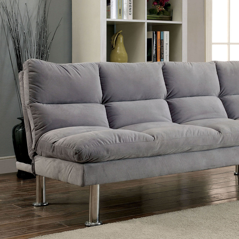 Fleeman Twin 67'' Upholstered Convertible Sofa, Light Gray Microfiber/Microsuede