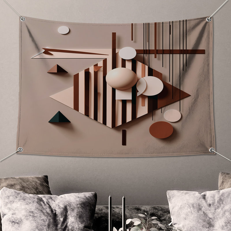 Tapisserie murale géométrique à formes géométriques abstraites, 50 po H x 60 po L avec 4 œillets