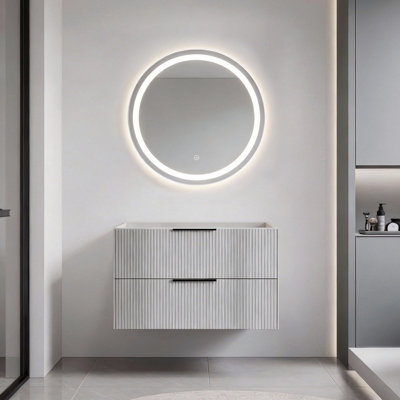 Meuble-lavabo 36 po avec lavabo en céramique - Meuble-lavabo mural flottant cannelé avec tiroirs, moderne
