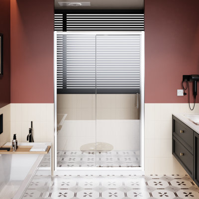 Porte de douche coulissante simple H 72 po, réglable 48 W, verre trempé transparent de 1/5 po d'épaisseur, finition, roulettes en alliage de zinc pour porte en X lisse avec cadre anticorrosion, option gauche ou droite