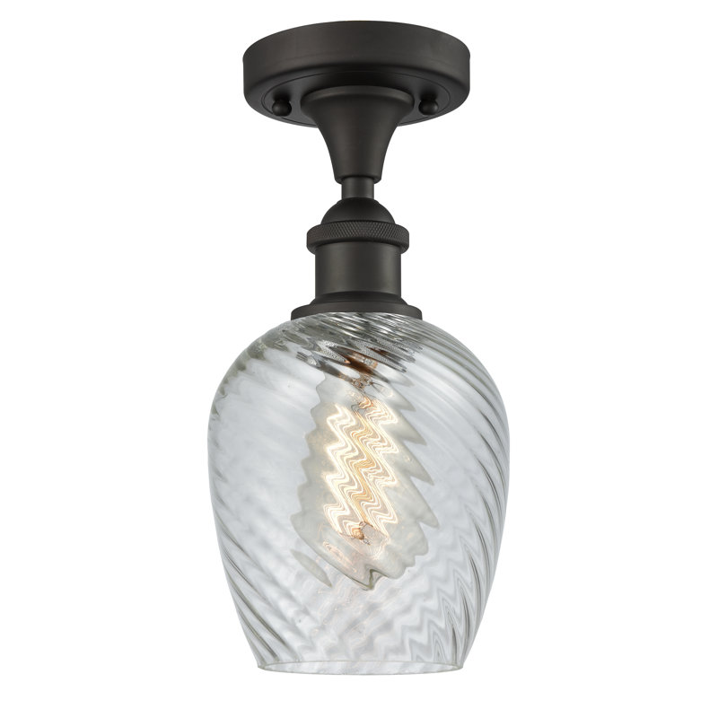 Lyman Semi Flush Mount, Clear Spiral Fluted, 6 Watt Vinage LED Bulb, Oil Rubbed Bronze