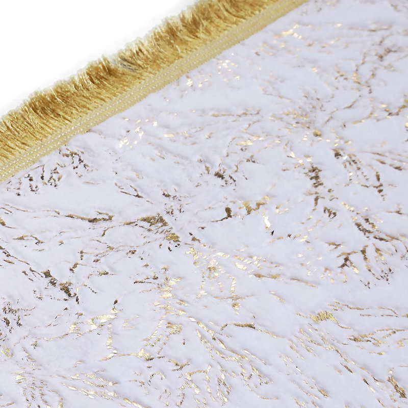Tapis blanc en peluche à motif floral doré, Rectangle 7 pi 6 po x 2 pi