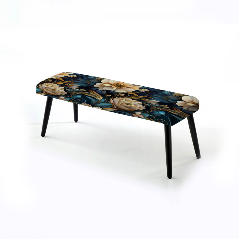 Flowers Elegance Boho Pattern - Boho Upholstered Black Bench