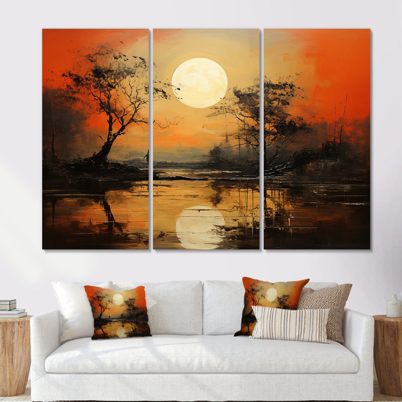 Moon on Tangerine Twilight Landscape I - Moon, art mural sur toile, Toile tendue, H 28 po x l 36 po x P 1 po
