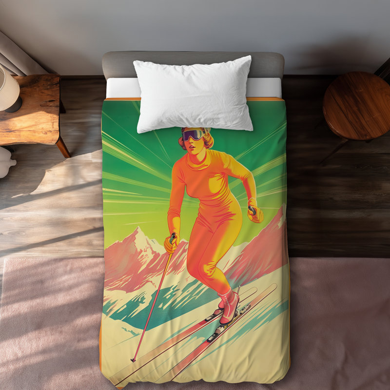 Alpine Skier Bedroom White Duvet Cover | Home Decor Essentials