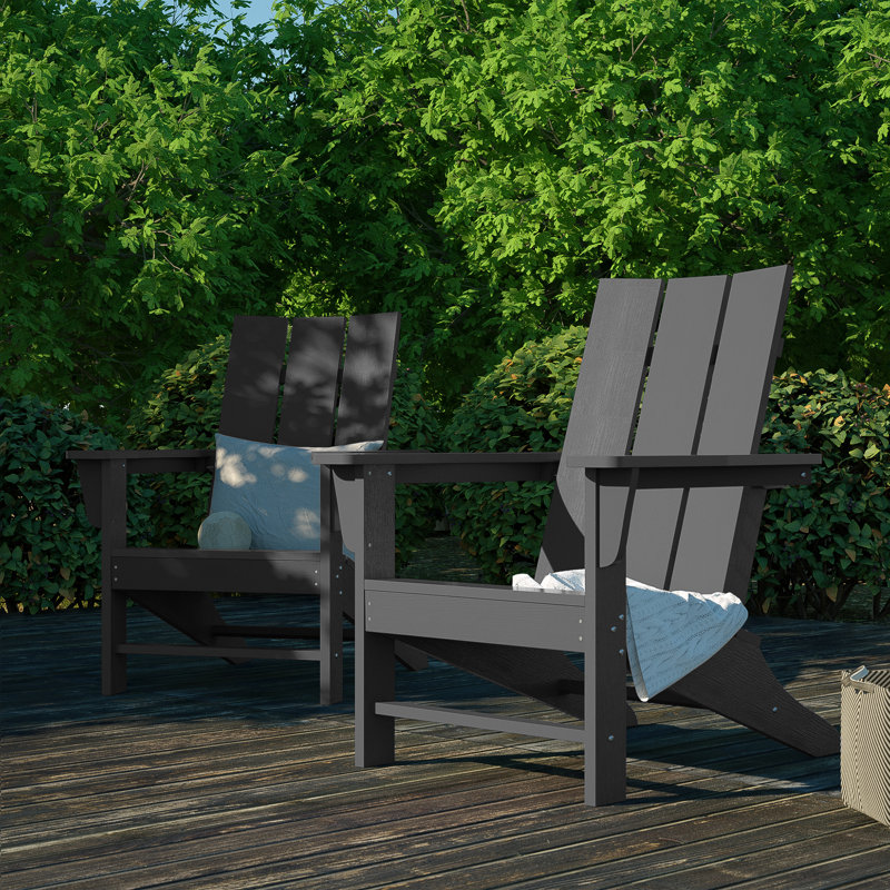 2 Pack Gray Foldable HDPE Patio Adirondack Outdoor Chairs, Gray