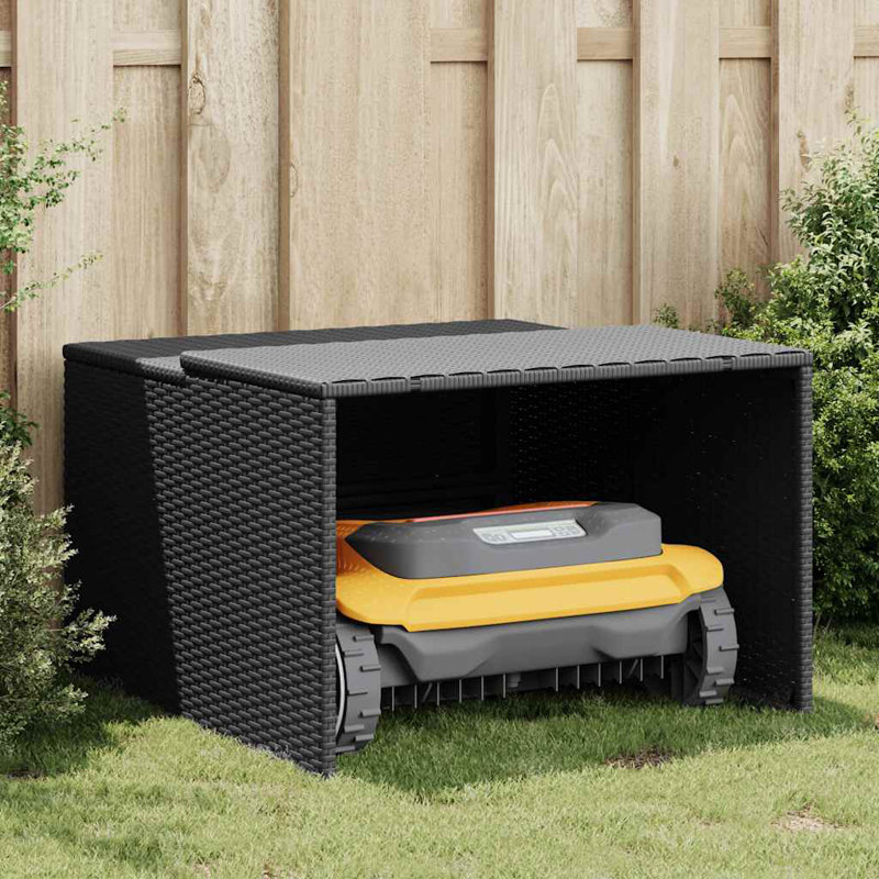 Robot Mower Garage Black PE Rattan with Powder Coated Steel Frame and PP Board Outdoor Robotic Lawn Mower Shelter Cover