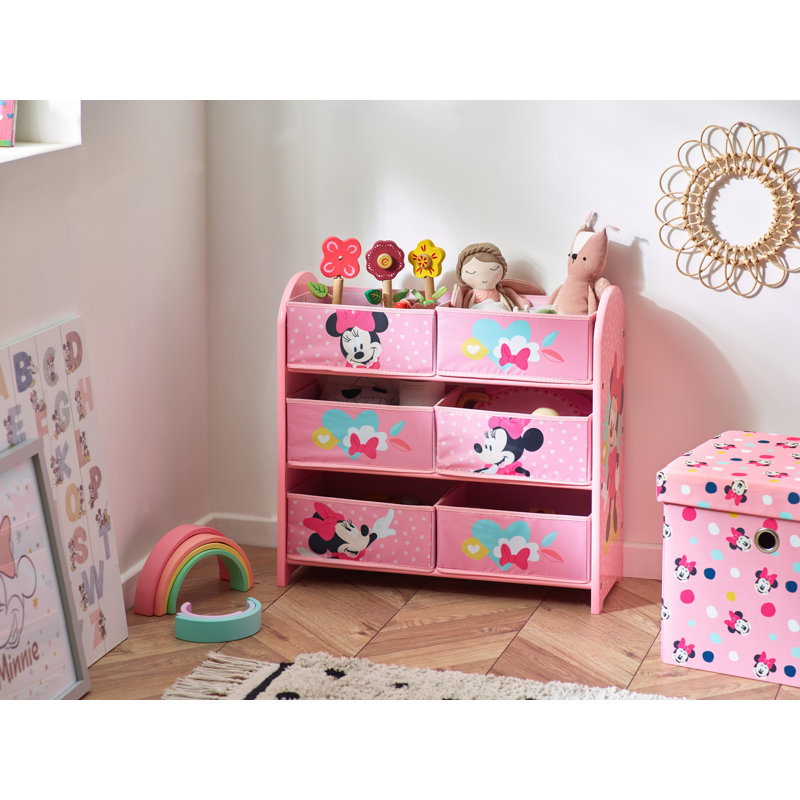 Disney Classic Minnie Mouse Toy Storage Unit: 6-Box Organizer for Bedroom - Made from Engineered Wood/Fabric/Metal - Easy Assembly and Clean Up