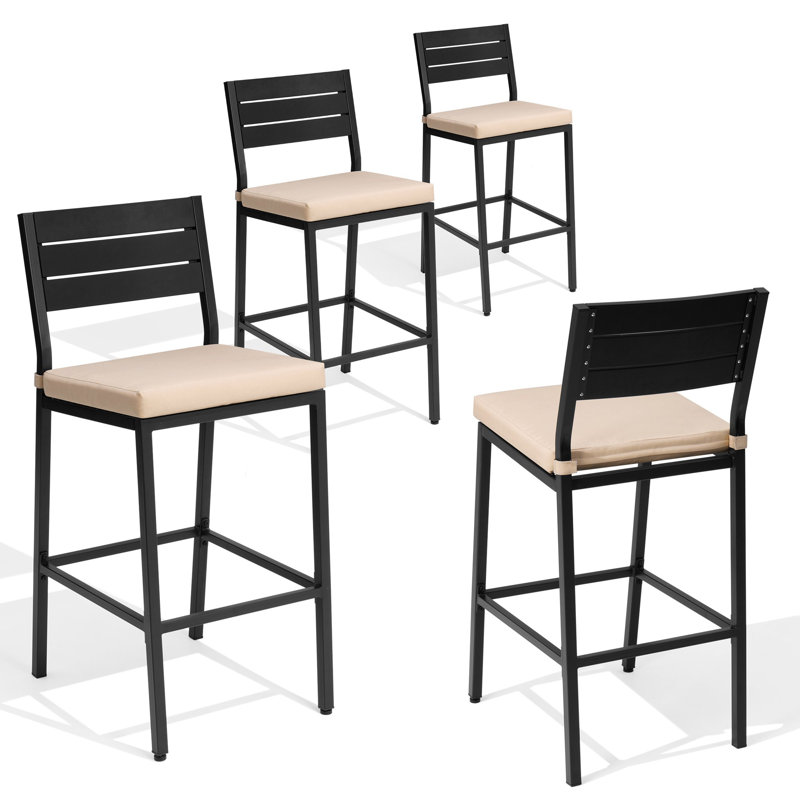 Tabouret de comptoir d'extérieur en métal 26,8 po avec coussin Pershing, Beige, 4