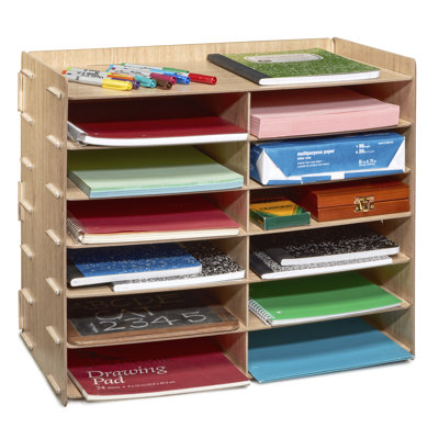 Wood 12 Compartment Mailroom File Sorter Literature Organizer