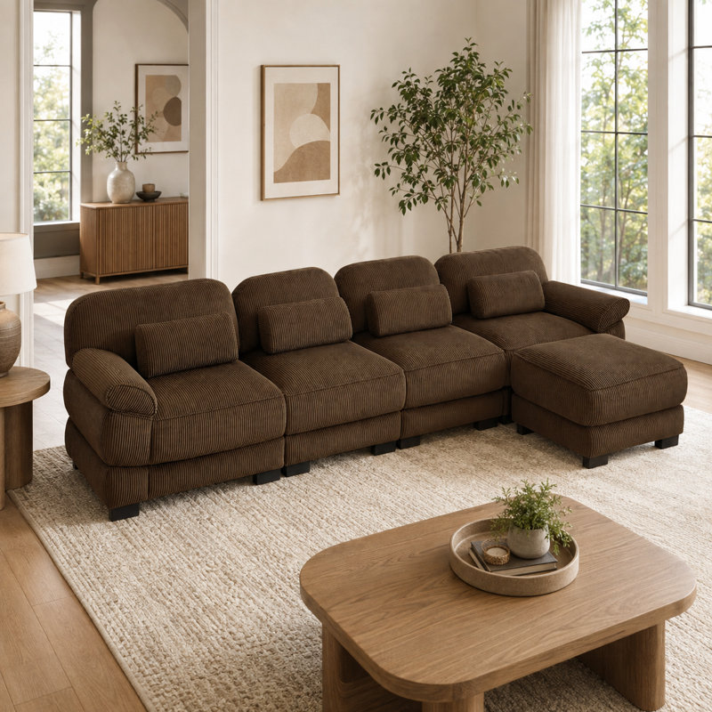 Canapé modulaire surdimensionné en L avec repose-pieds Burwell Cloud Couch, Brun