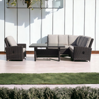 Ensemble de conversation modulaire en rotin avec coussins 5 pièces Littoral