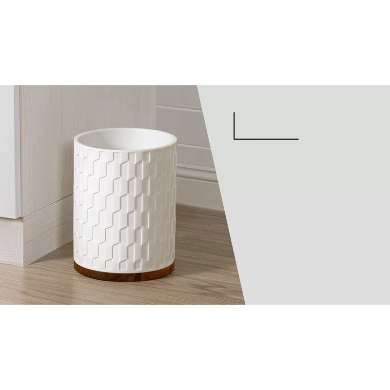 White Resin and Wood Geometric Embossed Bathroom Tumbler