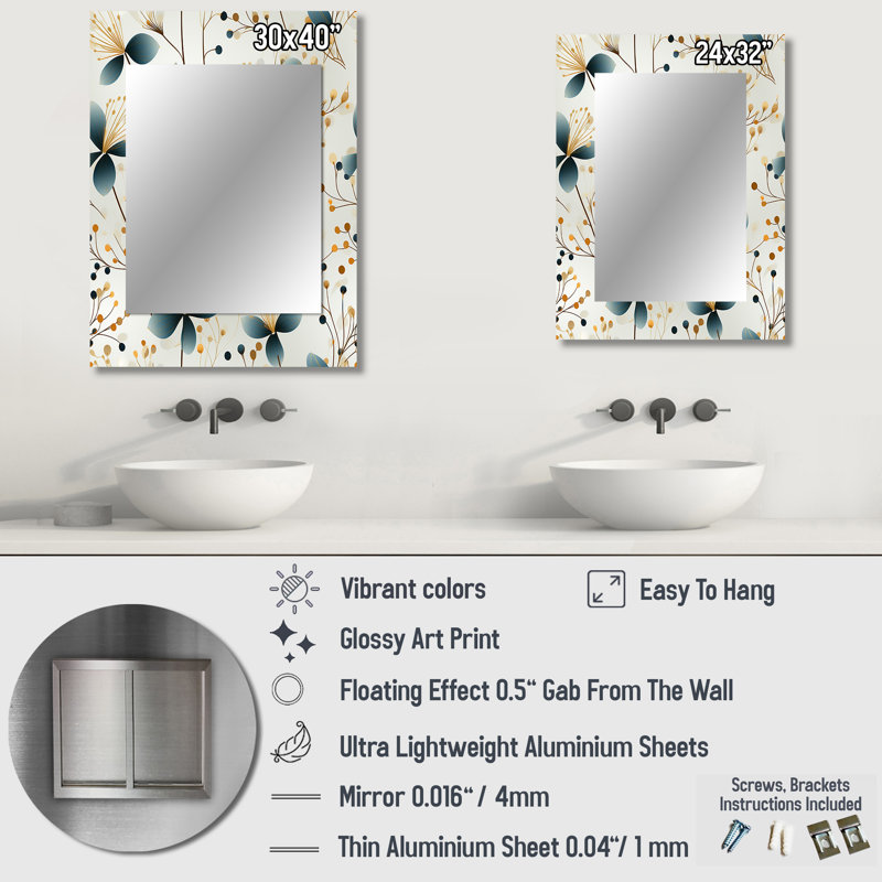 Adja Minimalist Botanics - miroir mural de grandes plantes, 32 po x 24 po