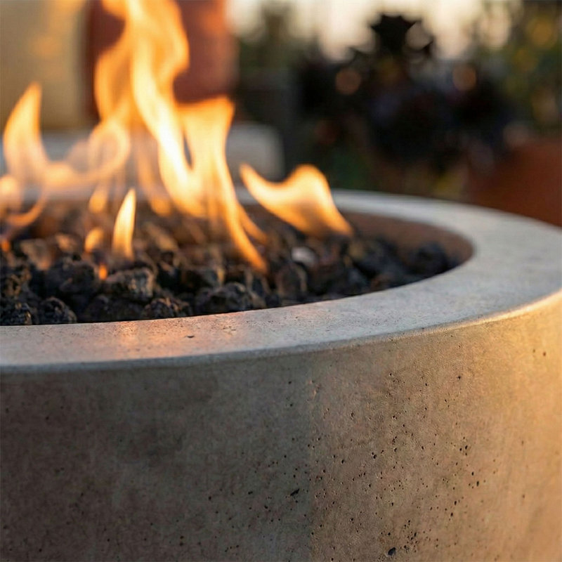 Seniah Round Concrete Outdoor Fireplace, Gray, Propane