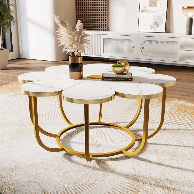 Table basse Behrett, Blanc / Doré