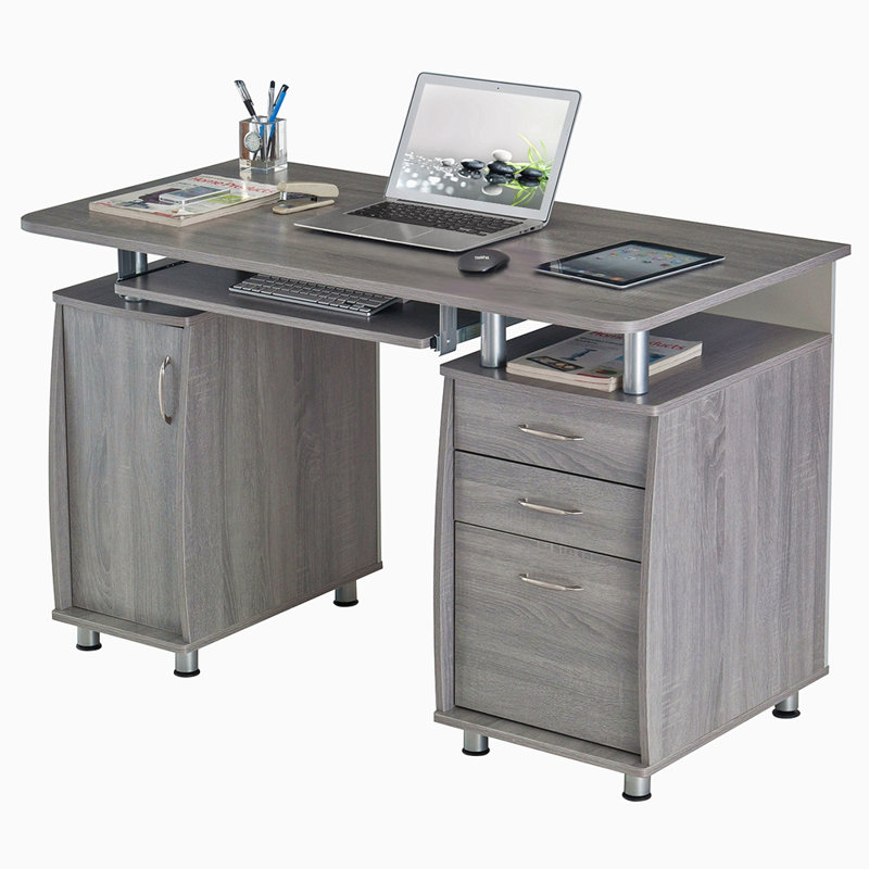 Bureau d'ordinateur avec rangement Techni, Gris