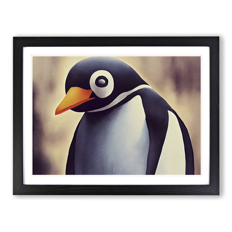 XH1022-6877X Penguin Portrait - Single Picture Frame Print, Black Framed, 25cm H x 34cm W x 2cm D