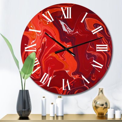 Red Flame Liquid Marble Art - Modern Wall Clock