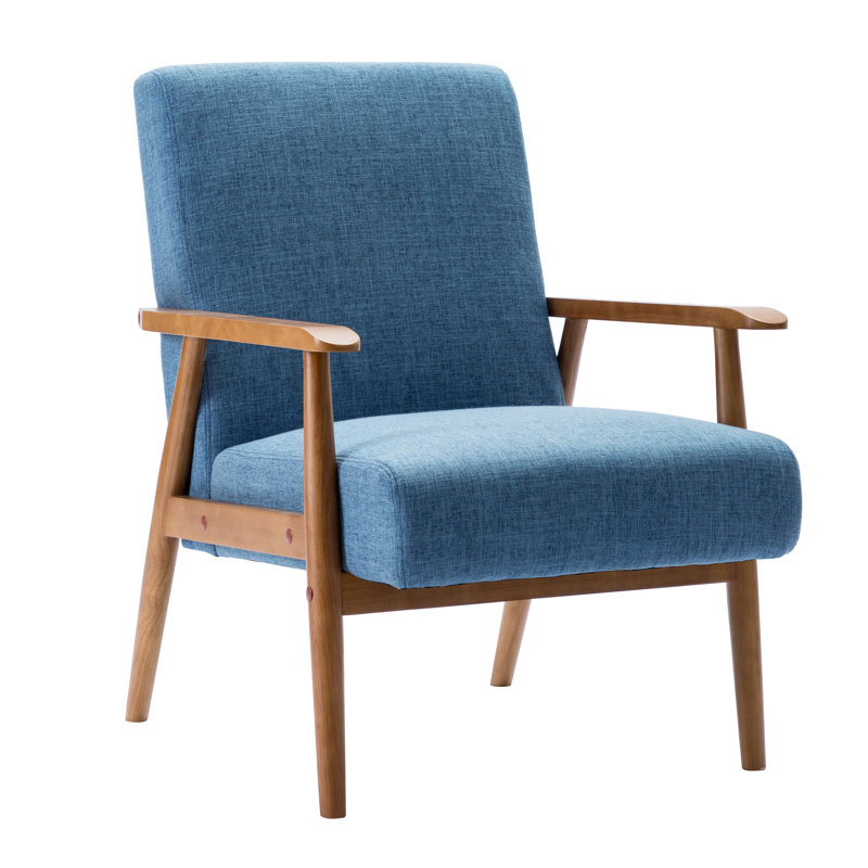 Chaise d'appoint rembourrée en tissu avec pieds en bois d'hévéa Amelia, Mélange de polyester bleu