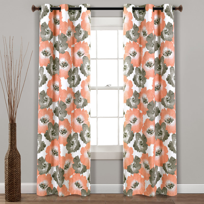 Julie Floral Curtain Pair, 38"W x 84"L, Yellow