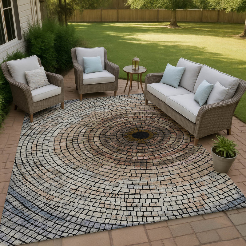 Machine Washable Indoor/Outdoor Chantille ACN2524 Geometric Rug, Beige, Rectangle 9' x 12'