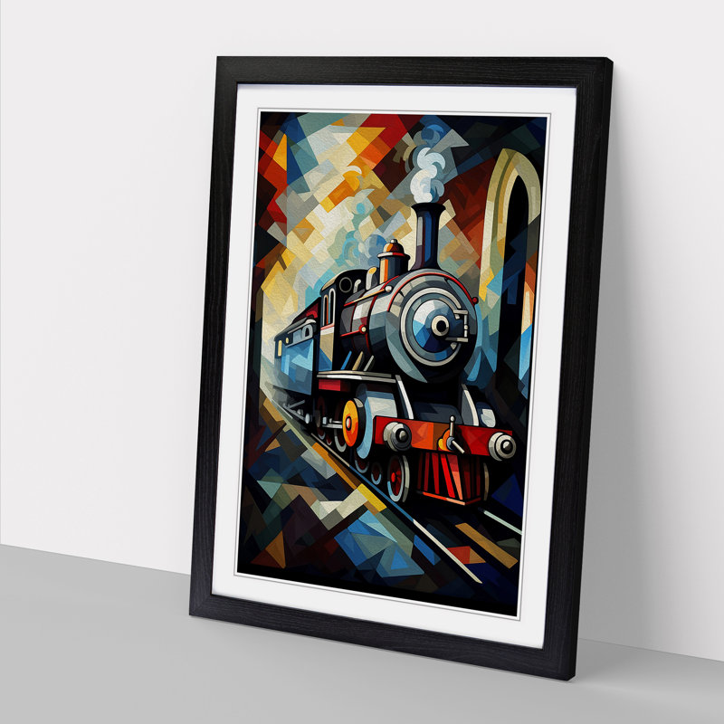 Steam Train Cubism No.3 - Framed Print, Black, 34cm H x 25cm W x 2cm D